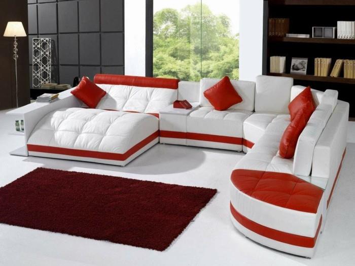 μοντέρνοι καναπέδες δερμάτινες μονάδες κόκκινα λευκά δερμάτινα μαξιλάρια