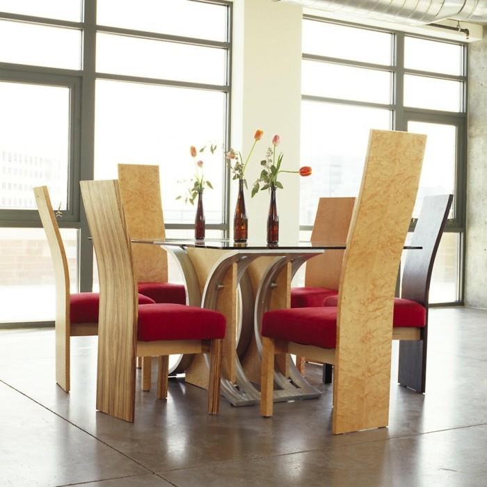 μοντέρνες καρέκλες τραπεζαρία κομψές άνετες κόκκινες πινελιές