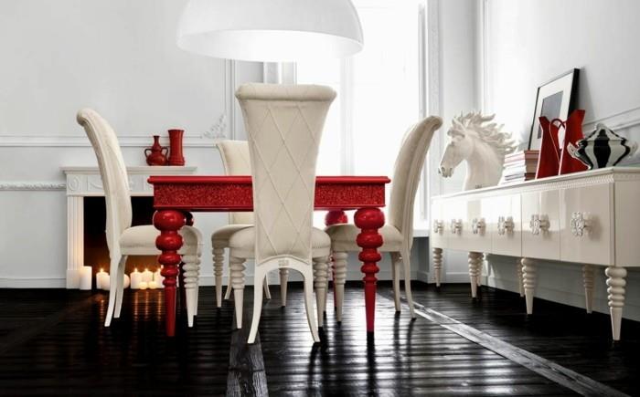 μοντέρνες καρέκλες τραπεζαρία λευκές καρέκλες κόκκινη τραπεζαρία μαύρο δάπεδο