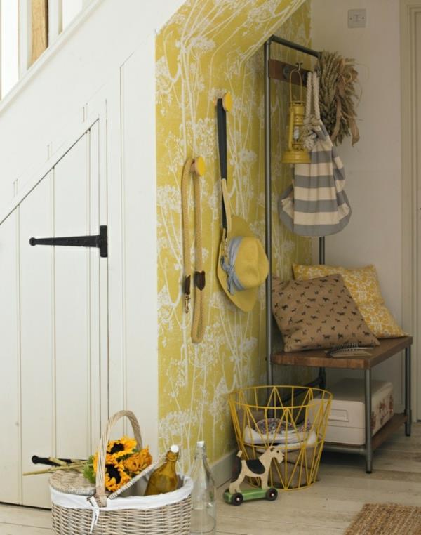μοντέρνα ταπετσαρία κίτρινη ταπετσαρία στο διάδρομο με μοτίβο florlem