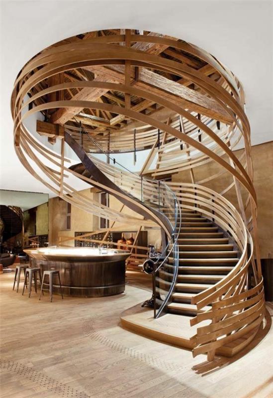 μοντέρνες σκάλες από ξύλινα στοιχεία ιδέες επίπλωσης σκαμπό μπαρ μπαρ
