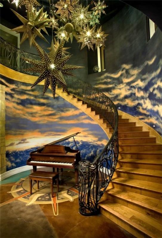 μοντέρνα σκάλα διακόσμηση τοίχου πλούσια διακοσμημένο πιάνο