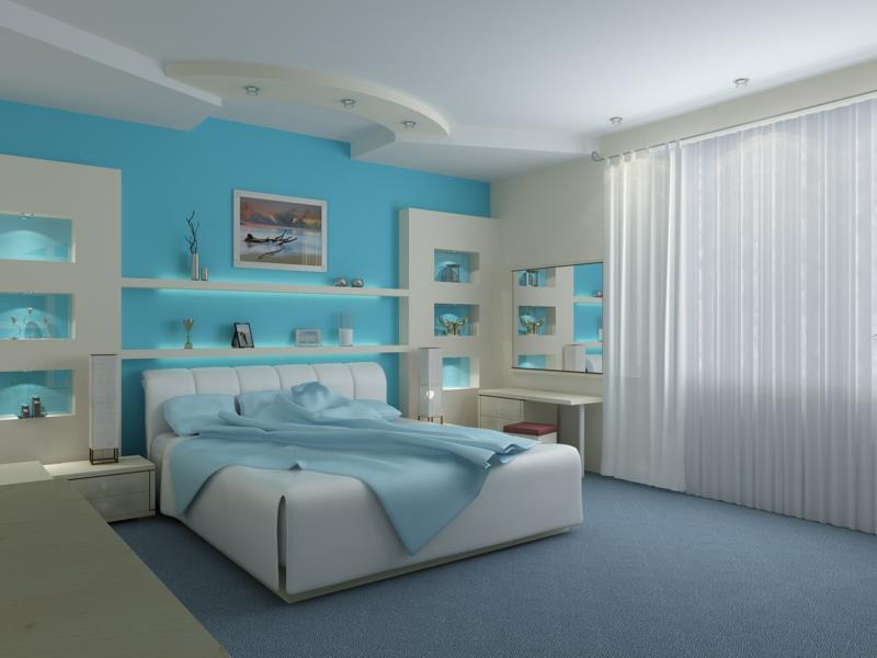 μοντέρνα χρώματα τοίχων υπνοδωμάτιο χρώμα τοίχου μπλε φως