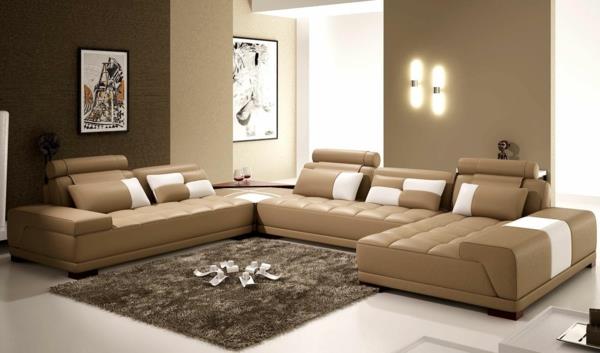 μοντέρνα χρώματα τοίχου μπεζ δερμάτινοι καναπέδες