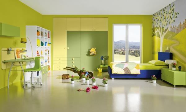 νέα χρώματα τοίχου πράσινο κίτρινο παιδικό δωμάτιο