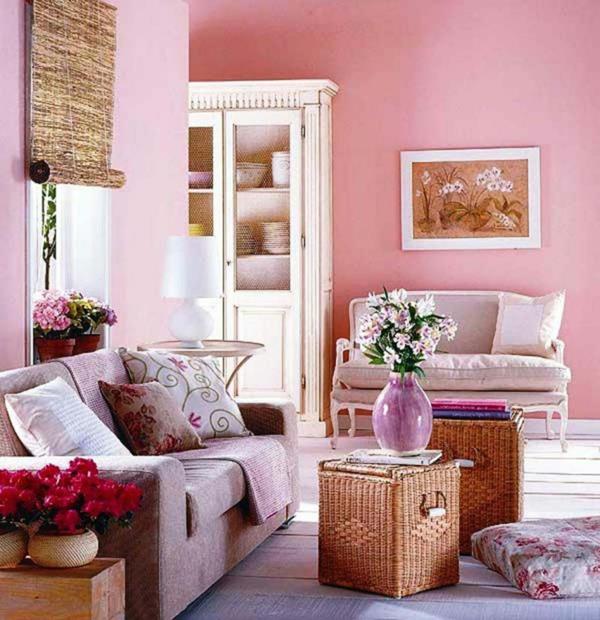 μοντέρνα χρώματα τοίχου παστέλ ροζ σαλόνι