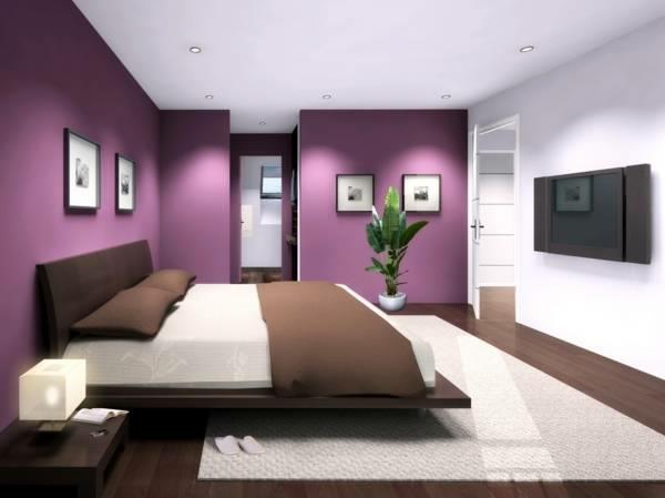 νέα χρώματα τοίχου βιολετί υπνοδωμάτιο