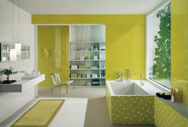 νέα χρώματα τοίχων πλακάκια τοίχου μπάνιου πράσινο κίτρινο