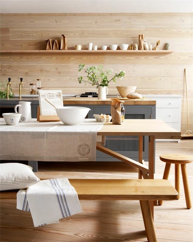 μοντέρνος σχεδιασμός τοίχου ανοιχτό ξύλο μεγάλη κουζίνα