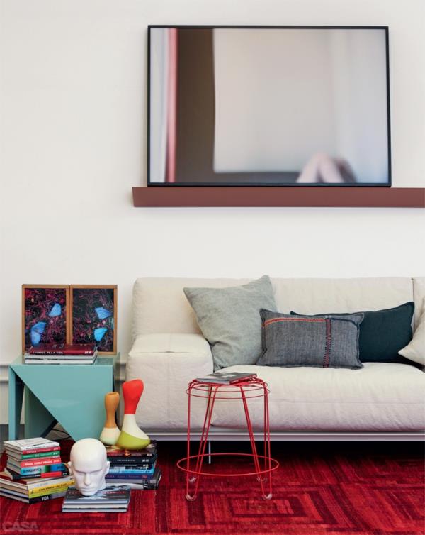 μοντέρνο σχεδιασμό τοίχου σαλόνι καναπέ τραπεζάκι καφέ κόκκινο χαλί πάτωμα
