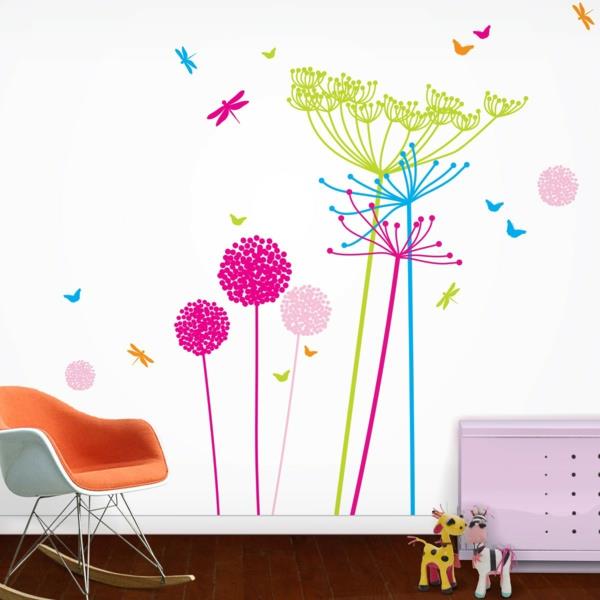 μοντέρνα αυτοκόλλητα τοίχου πολύχρωμα λουλούδια λιβελλούλα