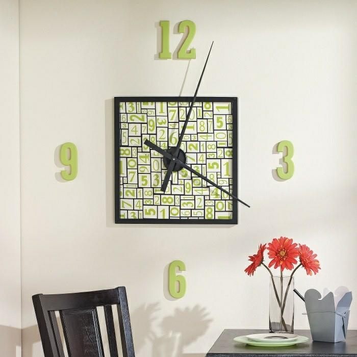 μοντέρνο ρολόι τοίχου δημιουργικός σχεδιασμός με φρέσκες πράσινες πινελιές