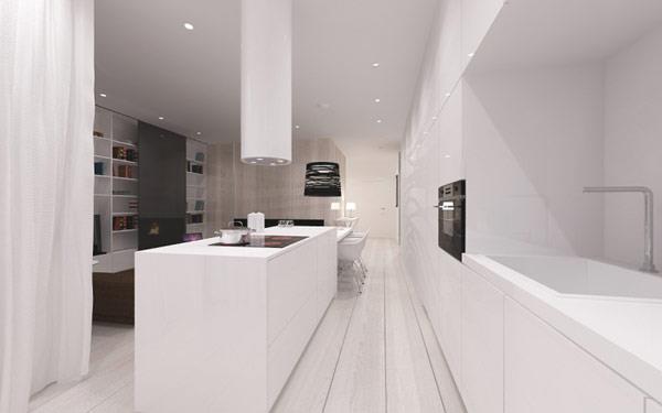 νέα σύγχρονη αρχιτεκτονική απλή κουζίνα λευκή