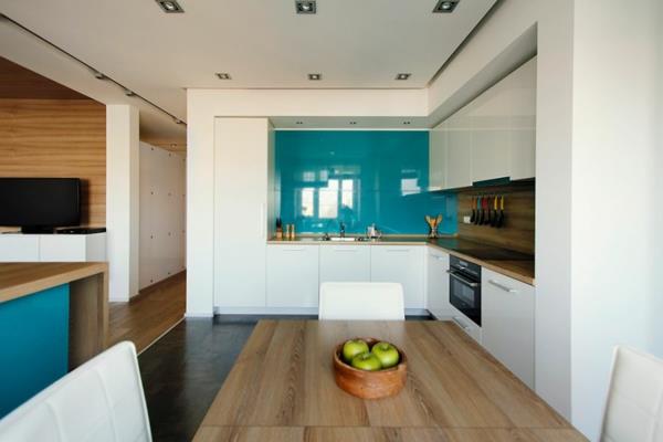 μοντέρνο δροσερό διαμέρισμα στιβαρό ξύλινο τραπέζι φαγητού