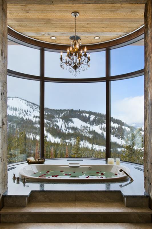 μοντέρνο μπάνιο ενσωματωμένη μπανιέρα πανόραμα βουνού