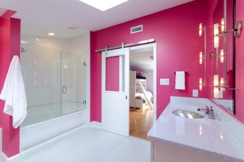 μοντέρνο μπάνιο ροζ ντουζιέρα καμπίνα ντουζιέρα συρόμενη πόρτα