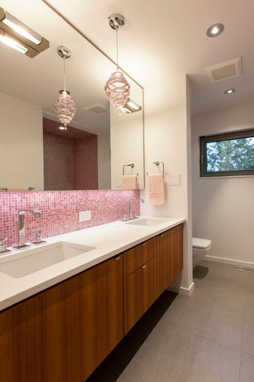 μοντέρνο μπάνιο ροζ σχέδιο κεραμίδι ψηφιδωτό κρεμαστό φωτιστικό