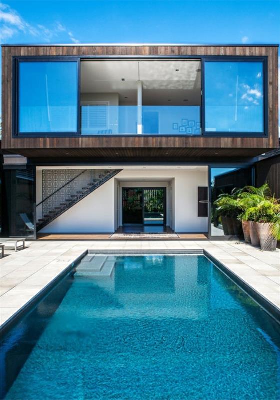 μοντέρνο σπίτι εξωτερική βιώσιμη αρχιτεκτονική πισίνα πρόσοψη σπιτιού