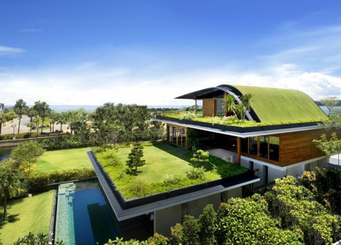 μοντέρνο σπίτι κτίριο φύση πράσινη στέγη