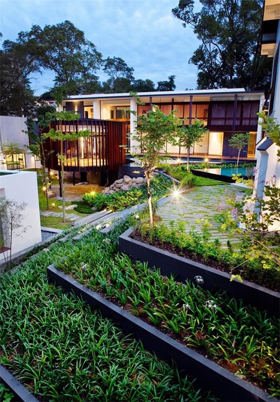 μοντέρνο σπίτι Σιγκαπούρη βιώσιμη αρχιτεκτονική ιδέες σχεδιασμού κήπου φωτισμός κήπου