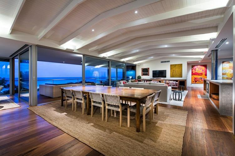 μοντέρνο σπίτι παραλία σπίτι σύγχρονη τραπεζαρία σαλόνι ενιαίο σχέδιο ξύλινο πάτωμα