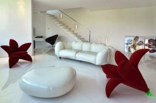 μοντέρνο εσωτερικό σχεδιασμό στο σπίτι πολυθρόνα κόκκινο λουλούδι βελούδο