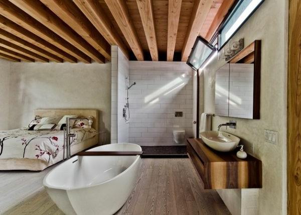 μοντέρνο δωμάτιο νεότητας επιπλωμένο νιπτήρα μπανιέρας μπάνιου