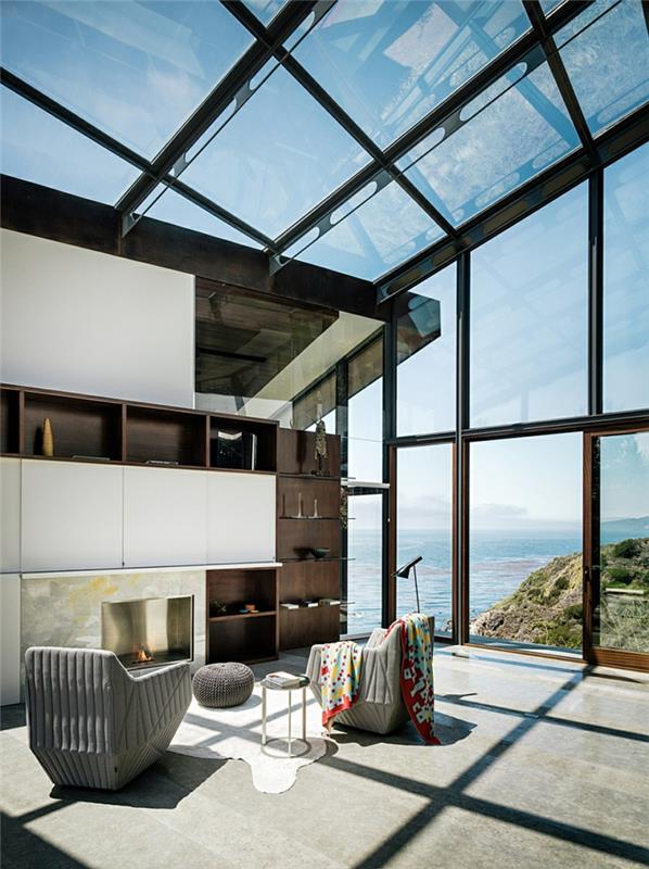 μοντέρνο-βιώσιμο-αρχιτεκτονικό-σπίτι-με-θέα στη θάλασσα-γυάλινους τοίχους-ειρηνικός-ακτή