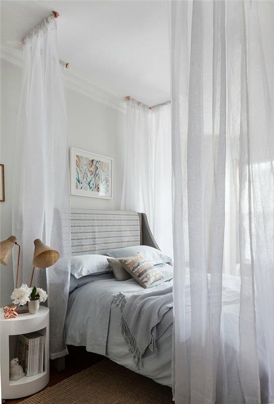 μοντέρνο υπνοδωμάτιο τέσσερις αφίσες κρεβάτι χαλί ζωγραφική επιτραπέζια φωτιστικά