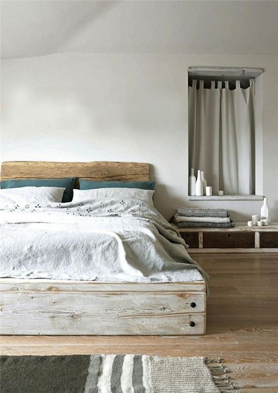 μοντέρνο υπνοδωμάτιο παλέτα κρεβάτι χαλί δρομέας ρουστίκ εμφάνιση