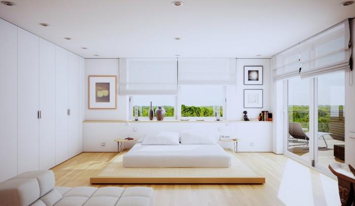 μινιμαλιστικό μοντέρνο υπνοδωμάτιο σε λευκό χρώμα με ενσωματωμένα φώτα