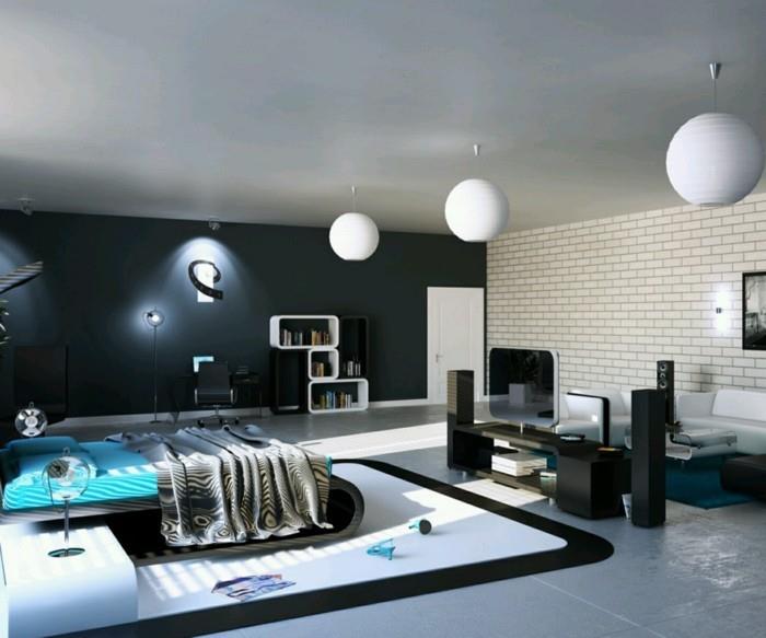 μοντέρνο σαλόνι μοντέρνο υπνοδωμάτιο με ένα φανταχτερό χαλί
