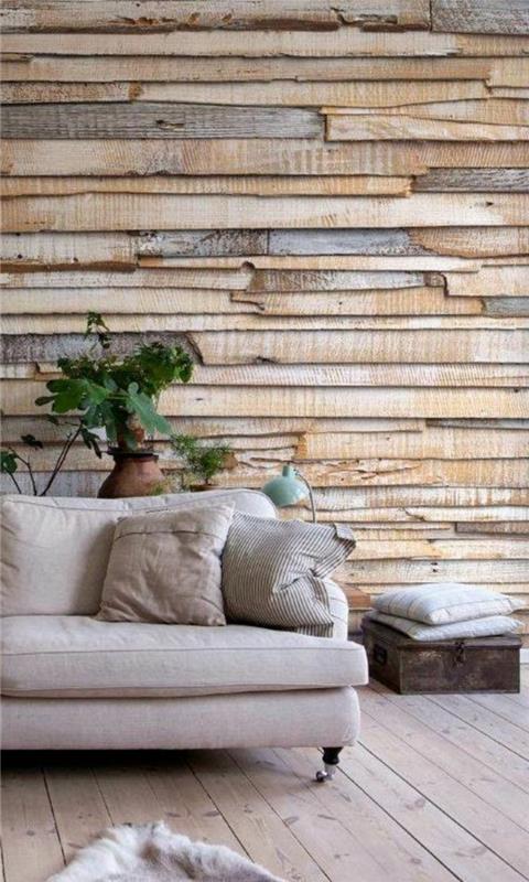 μοντέρνο στυλ, υπέροχος σχεδιασμός τοίχων με ξύλο και ξύλινα πατώματα δημιουργούν ένα ζεστό σπίτι