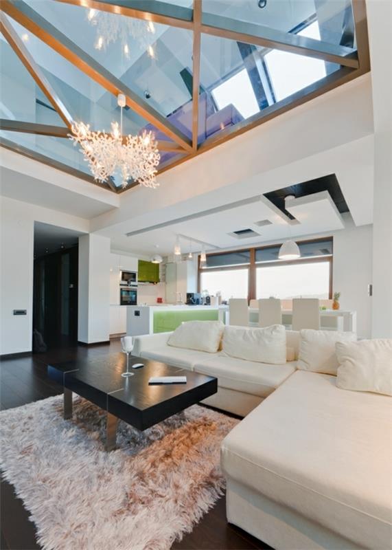 Επιπλώστε μοντέρνο σαλόνι στην οροφή από γυάλινο καναπέ οροφής