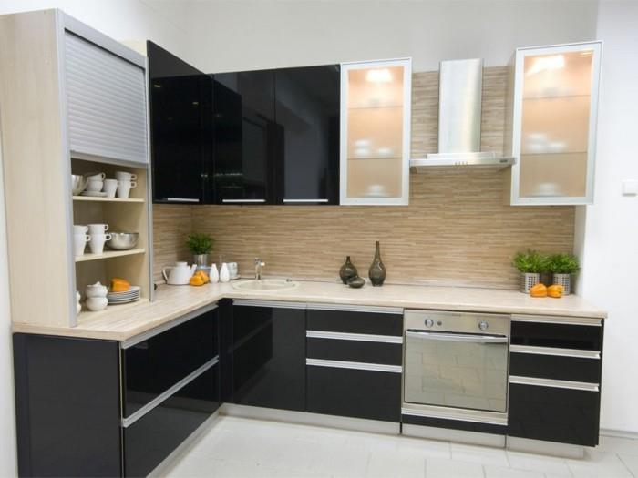 αρθρωτή κουζίνα μαύρα ντουλάπια κουζίνας με επιφάνεια καθρέφτη dekovasen