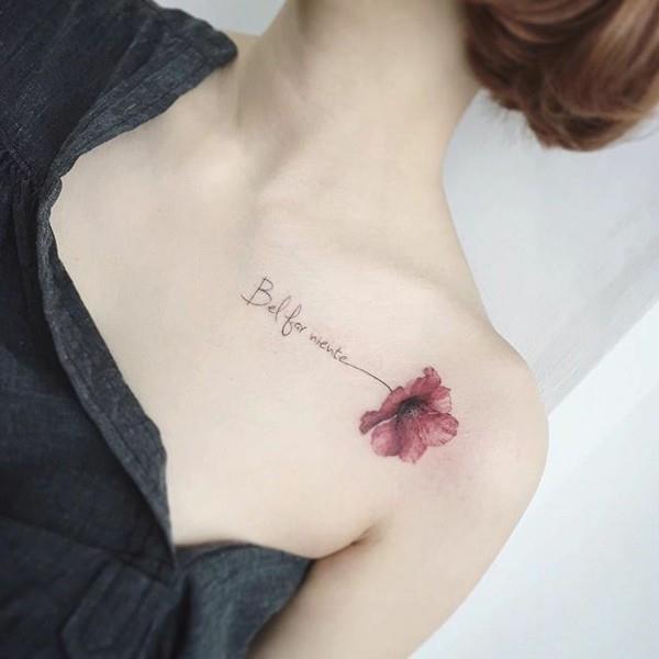 παπαρούνα γραμματοσειρά τατουάζ ιδέα γυναίκες ώμος