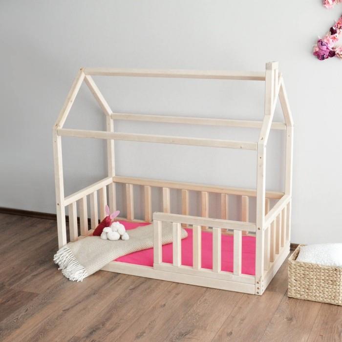κρεβάτι montessori ροζ χρώμα και ξύλο