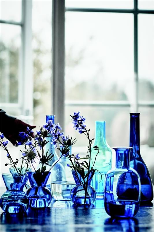 φυσητό γυαλί μπλε πιάτα βάζα μπουκάλια συλλογή ikea Στοκχόλμη 2017