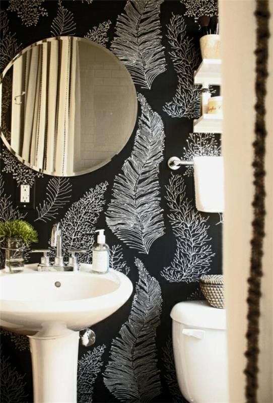 μοτίβο ταπετσαρία φτερά μπάνιου στρογγυλό καθρέφτη τοίχου