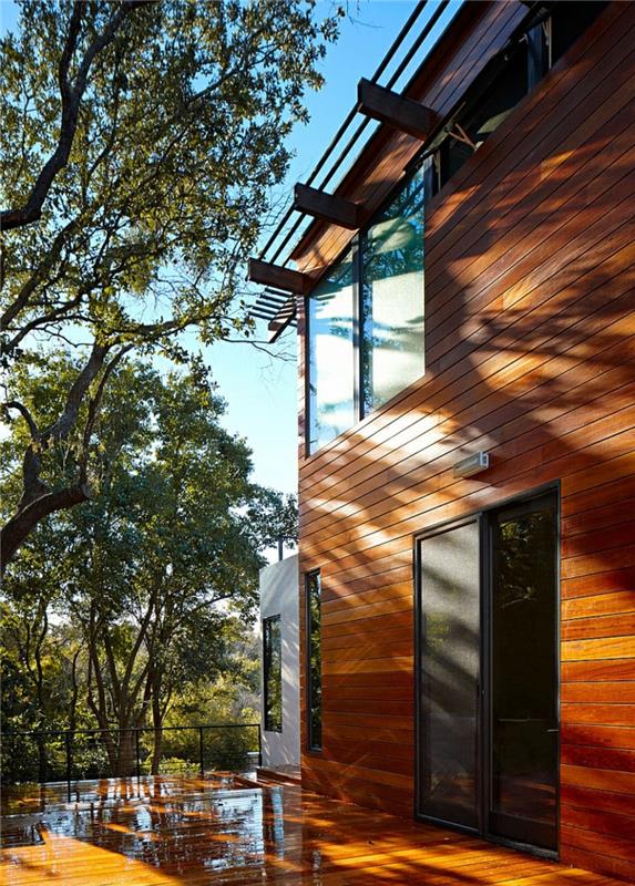 βιώσιμη αρχιτεκτονική πράσινο φανάρι κατοικία εξωτερικό σπίτι πρόσοψη ξύλο