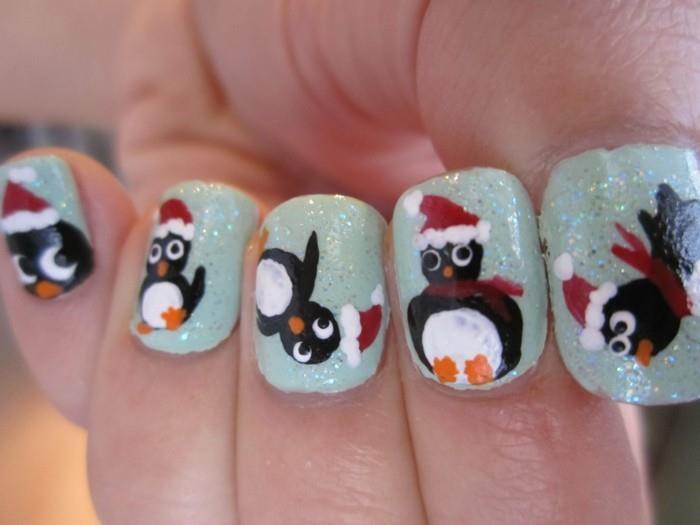 σχέδιο νυχιών χειμερινά χριστουγεννιάτικα μοτίβα πιγκουίνοι ιδέες στα νύχια