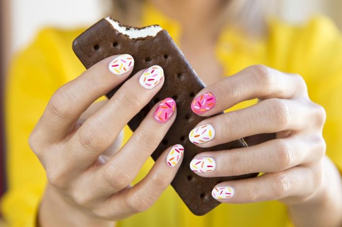 nageldesigns νυχιών σχέδιο nailart αφηρημένο μοτίβο κομφετί πολύχρωμο nagellack