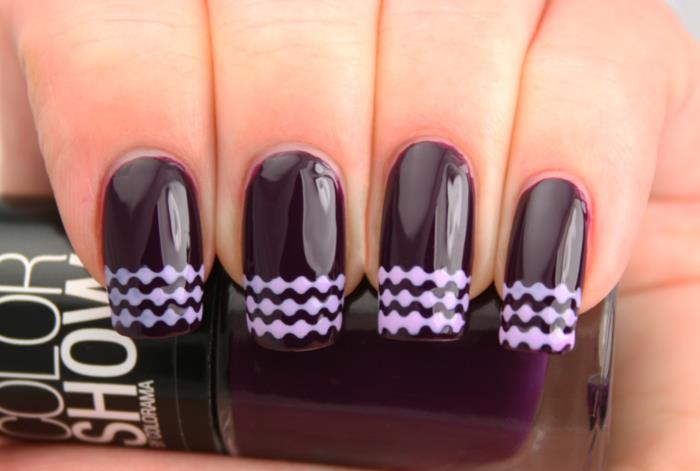 σχέδια νυχιών νυχιών σχέδιο nailart μελιτζάνα χρώμα filigree μοτίβο gel νύχια