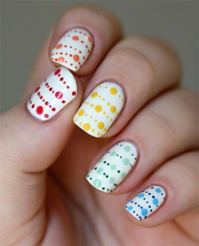 νύχια σχέδιο nailart πολύχρωμα χρώματα στίγματα βερνίκι νυχιών
