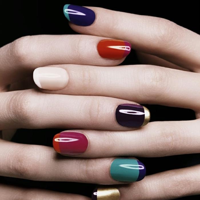 νύχια σχεδίασης nailart πολύχρωμα νύχια gel νύχια χρυσές πινελιές