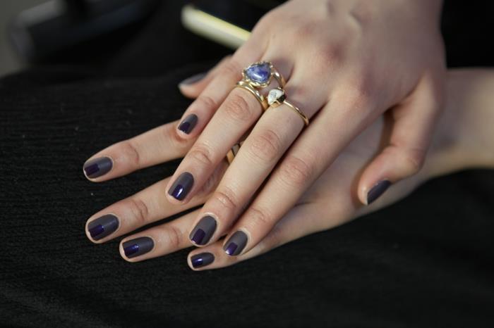 σχέδια νυχιών νυχιών σχέδιο nailart σκούρο μοβ χρώμα βερνίκι νυχιών ματ γυαλάδα