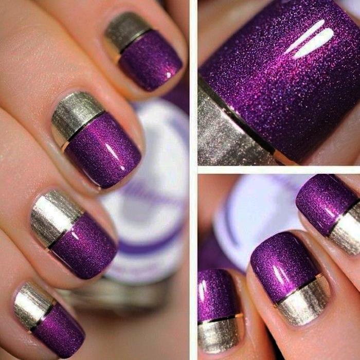 σχέδια νυχιών νύχια νυχιών nail art gel νύχια ασημί μωβ μινιμαλιστική λαμπερή λάμψη