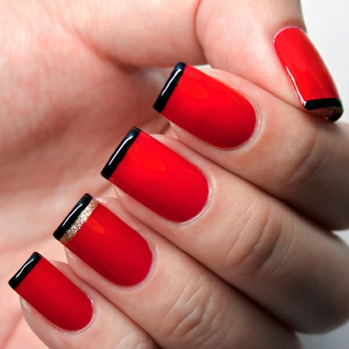 nageldesigns νυχιών σχέδιο nailart λαμπερό κόκκινο μαύρο χρυσό glitter gel νύχια