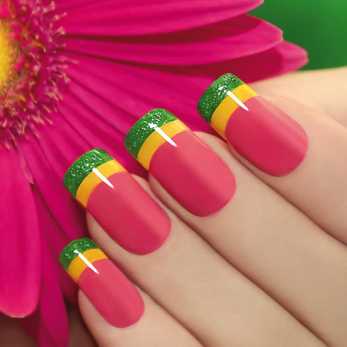 νύχια σχέδιο nailart σολομός πράσινο glitter κίτρινο χρώματα gel νύχια