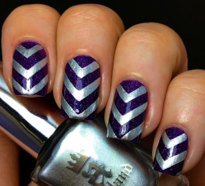 σχέδια νυχιών νυχιών σχέδιο nailart nageltrends gel νύχια μοβ μοτίβο ασημί chevron